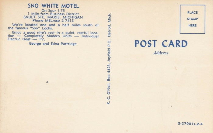 Sno-White Motel - Old Postcard (newer photo)